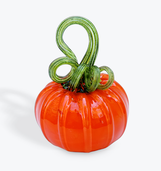 Reddish Orange Pumpkin with Textured and Striped Green Stem